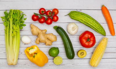 Assortment of Fresh vegetables and fruits background,Healthy food