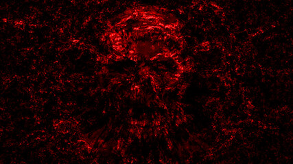 Bloody skull abstraction into small debris.
