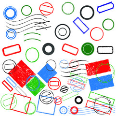 Postage stamps in grunge style. Set of textured postmarks . vector collection of vintage post marks.