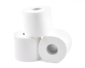 Roll of toilet paper, tissue for use in the toilet room, used for cleaning the dirt in the bathroom isolated on the white background.