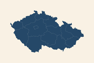 Czechia detailed political map. Cyan blue, cream white background. Business concepts and backgrounds.