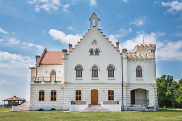 Fototapeta na wymiar Stari Lec, Serbia - June 04, 2020: Kapetanovo is a Neo-Gothic castle located in the village of Stari Lec, in the Plandiste municipality in northeastern Serbia.