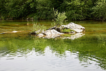 peaceful river reflection landscape nature