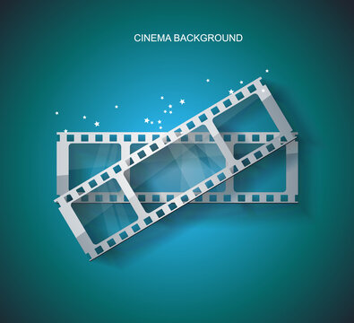 Old Cinema poster with  film tapes. Vector cinema background.