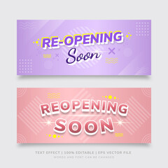 Soft gradient purple and pink premium re-opening soon banner template eps Vector Text Effect