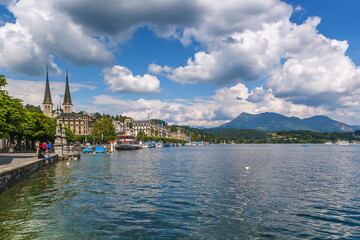 Fototapeta na wymiar View of Lucerne from lake, Switzerland