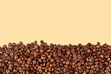 Coffee beans with empty copy space. Creative brochure cover page designed with coffee seeds. Cafe menu blank page.
