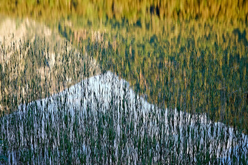 tranquil lake reflection landscape wood sky