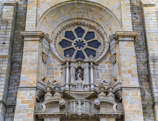 Fototapeta na wymiar Facade of Porto Cathedral or Se Catedral do Porto, built in 12th century and located in center old town Porto, Portugal