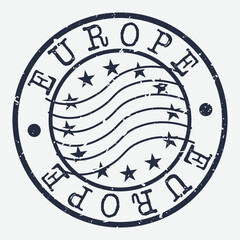 Europe Stamp Postal. A Flag Silhouette Seal. Passport Round Design. Emblema Vector Icon Design Retro Travel. © josepperianes