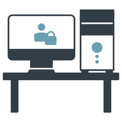 PC with Table and Login Screen Vector Icon Design 