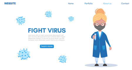 Fight against covid-19 coronavirus. Medic protects people from the epidemic concept. Stop epidemic. Vector flat cartoon illustration