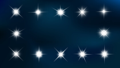 Lights sparkles isolated. Vector illustration of glowing lens flares and sparks.