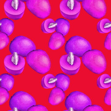 seamless pattern mango fruit purple pink