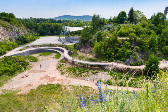 View of Kadzielnia - nature reserve built of limestone