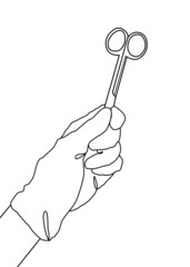 drawing line art, doctor hand holding medical equipment