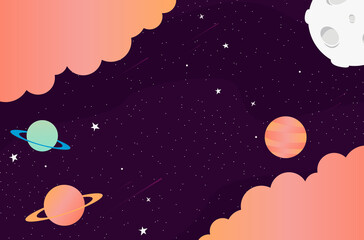 Fototapeta premium Vector space background with abstract elements: planets, moon, stars. Vector illustration.