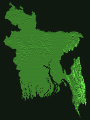 Obraz premium Tactical Military Emerald 3D Topography Map of Asian Country of Bangladesh