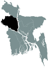 Black Location Map of Bangladeshi Division of Rajshahi within Grey Map of Bangladesh