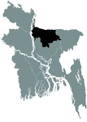 Black Location Map of Bangladeshi Division of Mymensingh within Grey Map of Bangladesh
