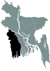 Black Location Map of Bangladeshi Division of Khulna within Grey Map of Bangladesh