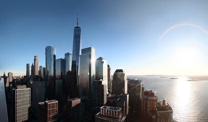 Sunset view of Manhattan skyline. New York. USA.