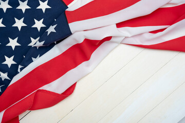 USA flag on wooden table for background