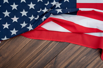 USA flag on wooden table for background