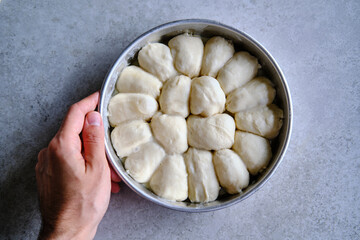 Making burek with cheese, traditional turkish and bosnian borek, delicious pastry filled with cheese