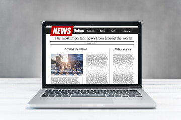 news on a computer screen. Mockup website. Newspaper and portal on internet.