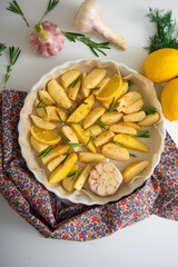 Potato with lemon and rosemary, healthy, healthy and beautiful food