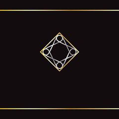 Golden and silver luxury logo. Square shape, abstract logo. The golden and silver ornament on black background. Golden pattern. Logo design template