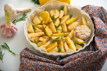 Potato with lemon and rosemary, healthy, healthy and beautiful food