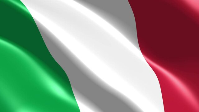 Italian wavy flag closeup flag seamless closeup waving animation. Wonderful shiny national flag of italy waving in the wind. Standard of Italy. Italian background. Loop ready. 3D render, 4k, 60fps