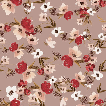 Hand drawn flowers watercolour seamless pattern. Roses, anemone, peony blossom hand drawn texture. © Anna