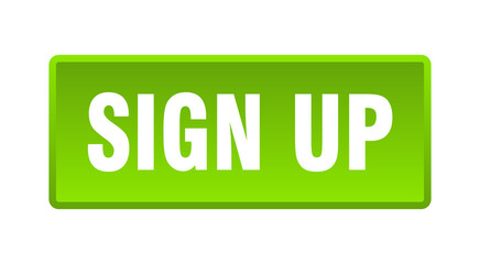 sign up button. sign up square green push button