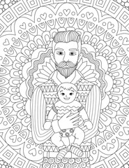 Happy father's day line art design for card and coloring page. Vector illustration