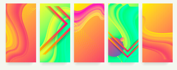 Set geometric colors fluid shapes eps 10. Flowing and liquid abstract gradient background for banner, poster or book. Vector