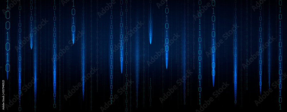 Poster Abstract blue futuristic cyberspace with stream of binary code, matrix background with digits. The concept of coding and hacker. Falling numbers. Vector illustration.
