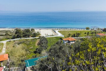 Fototapeta na wymiar Panoramic view of beach of town of Afytos, Kassandra, Greece