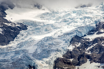 Glacier in Lauterbrunnen valley with blue reflections