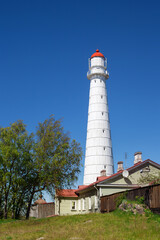 Fototapeta na wymiar the Tahkuna lighthouse in sunny day on Hiiumaa island, Estonia