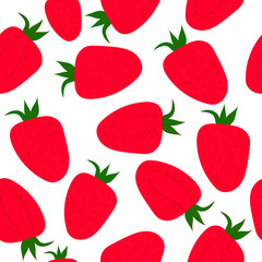 Cute strawberry seamless pattern. Vector illustration, vibrant berry, tutti frutti . Food print for kitchen. Hand drawn doodle wallpaper, sketch