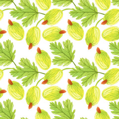 Seamless pattern with watercolor gooseberry. Perfect for greetings, invitations, manufacture wrapping paper, textile and web design.