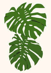 Vector illustration of exotic  tropical leaves on the white isolated background. Printable summer poster.