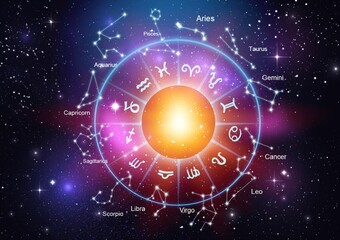 Space background, sun light with star space and astrology sign