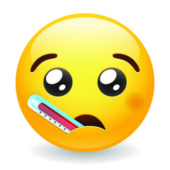 Thermometer Sick Emoji Kawaii Face. Vector Design Art Trendy Communication. Chat Elements. Doctor Virus Protection.