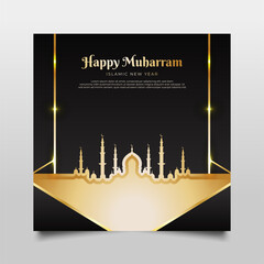 Islamic New Year Design Concept with Golden Mosque. Hijri New Year Design for Greeting Card, Poster, Banner or Wallpaper