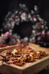 Cinnabon with chocolate as cake food concept. Close up view