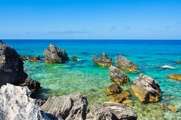Beautiful rocky beach in tobacco bay St. George’s Bermuda 